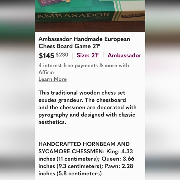 Chess Board Game 21" Wegiel Handmade European Ambassador - Picture 8 of 9